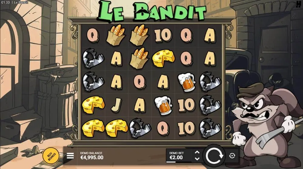 Le Bandit Grid mit Wild-Steckbriefen, Rainbow und Golden Squares bei 100 € Einsatz