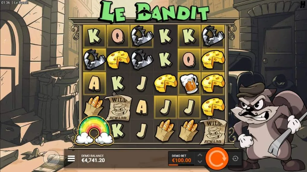 Le Bandit Rainbow-Symbol vor markierten Golden Squares: der gejagte 5S-Moment